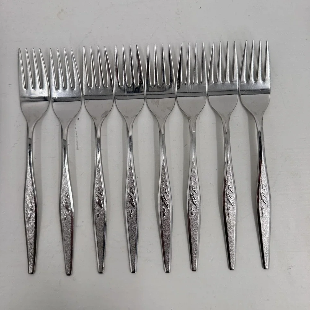 Community Stainless Steel Dinner Forks 8 Piece Leaf Handle Silverware Flatware